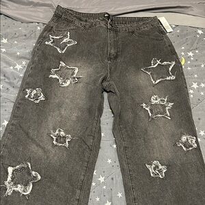 Hot topic - Distressed Star Pattern Gray Jeans